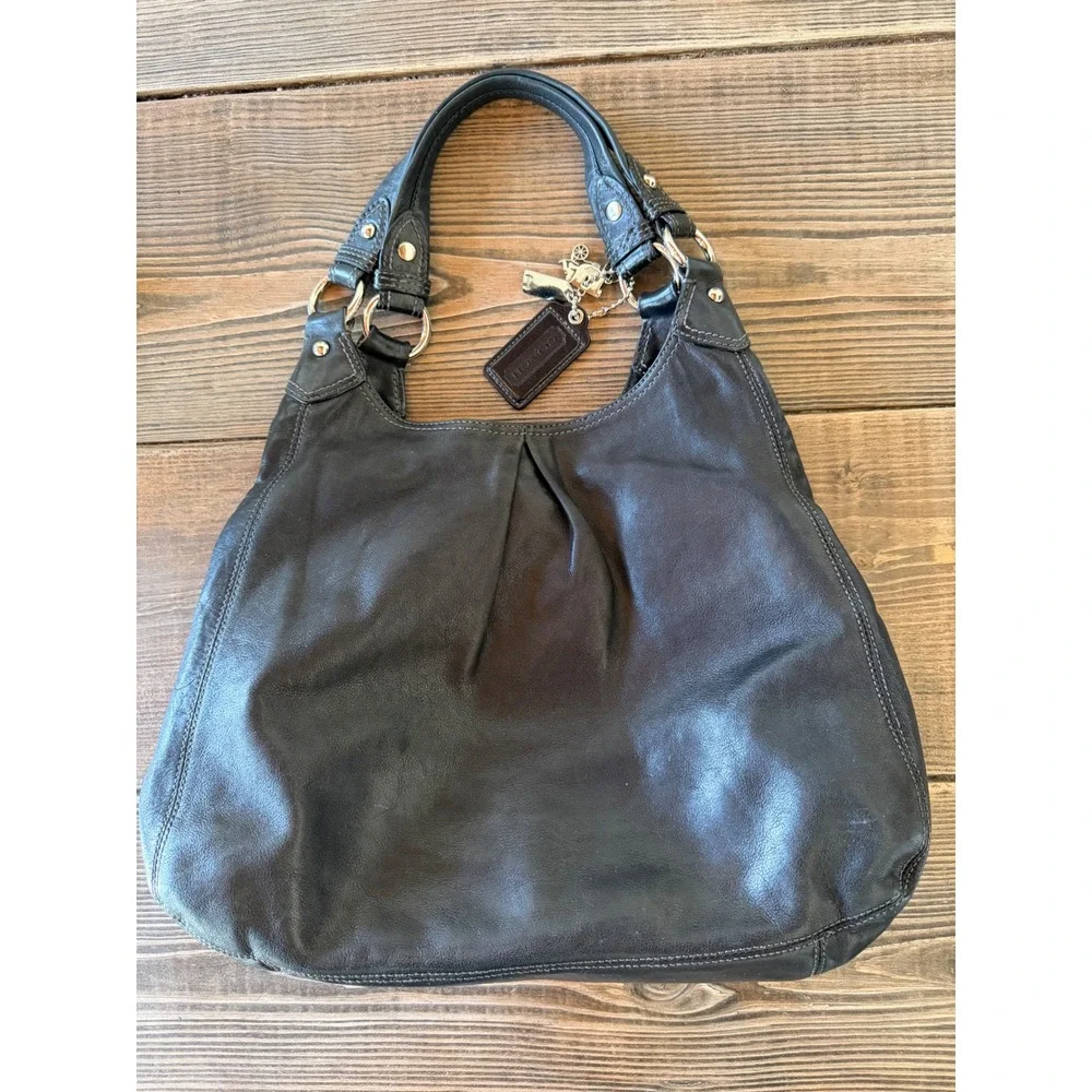 Vintage 2000s Coach XL Ergo Pleated Hobo Bag Black Leather Slouchy Charms Y2K
